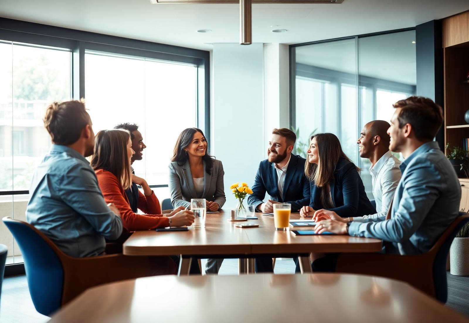 M & G recruitment team meeting with diverse professionals around a table